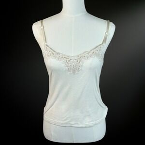 Vintage Maurices Y2K Coquette Cami Top Size L Preppy Dainty Lace Trim
